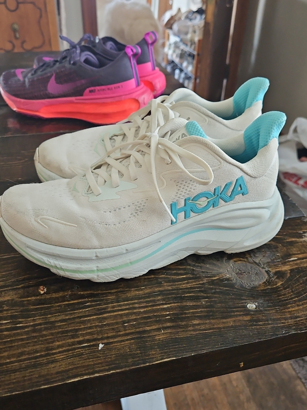 Hoka Women's White Sneakers with Teal Accents